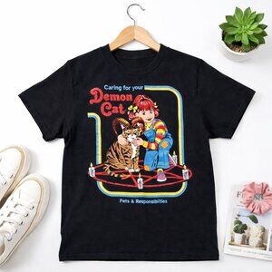 Steven Rhodes Caring For Your Demon Cat Graphic Tee | Dark Humor Occult Shirt